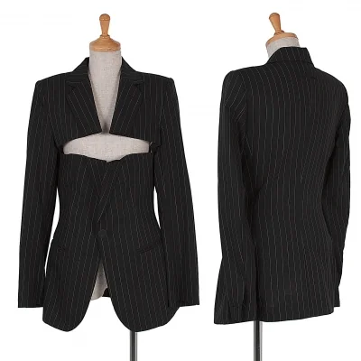 ジャンポールゴルチエファムJean Paul GAULTIER FEMME カットデザインストライプ1Bジャケット 黒