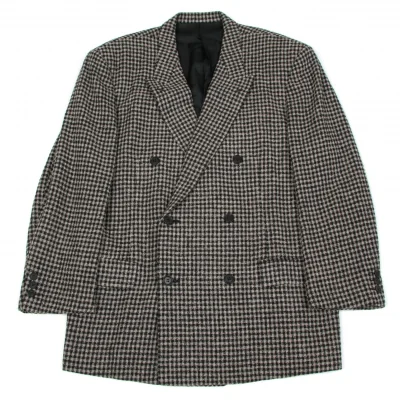 イッセイミヤケ メンISSEY MIYAKE MEN ウールナイロンギンガムチェックダブルボタンジャケット ベージュ黒