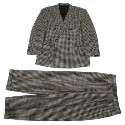 イッセイミヤケ メンISSEY MIYAKE MEN ウールナイロンギンガムチェックセットアップスーツ ベージュ黒