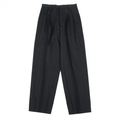 イッセイミヤケ メンISSEY MIYAKE MEN ウールストライプツータックパンツ 紺