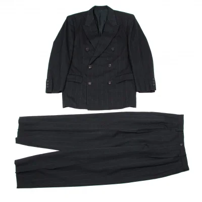 イッセイミヤケ メンISSEY MIYAKE MEN ウールストライプセットアップスーツ 紺