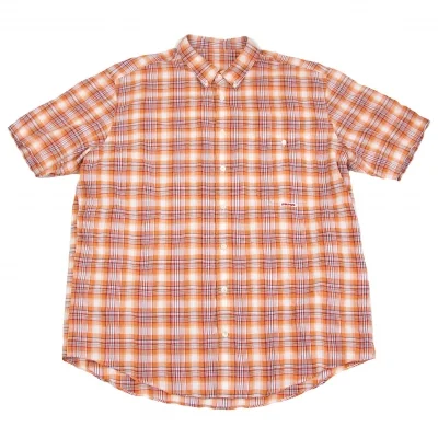 パパスPapas コットンポリマドラスチェック半袖シャツ  オレンジ赤紺他