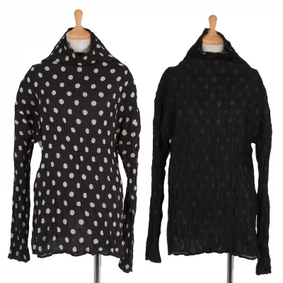 イッセイミヤケISSEY MIYAKE ドットレイヤードシワ加工プリーツカットソー 黒白
