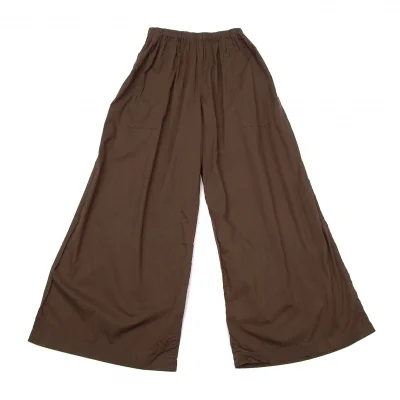 ズッカ zucca ゴムウエスト製品染めコットンワイドパンツ 茶