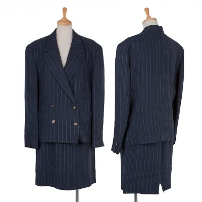 マドモアゼルノンノンMademoiselle NON NON リネンストライプセットアップスーツ 紺濃淡