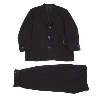ヨウジヤマモトプールオムYohji Yamamoto POUR HOMME ウールギャバファスナーホールセットアップスーツ 黒