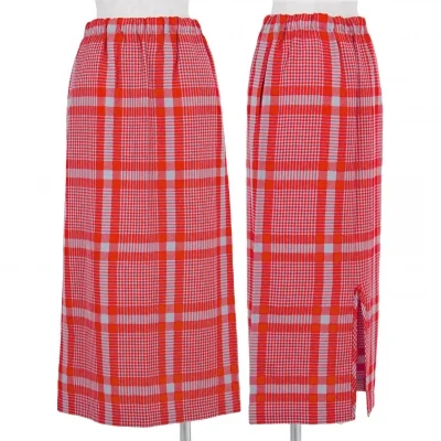 トリコ コムデギャルソンtricot COMME des GARCONS ウールオーバーチェックチェックスカート 赤グレー