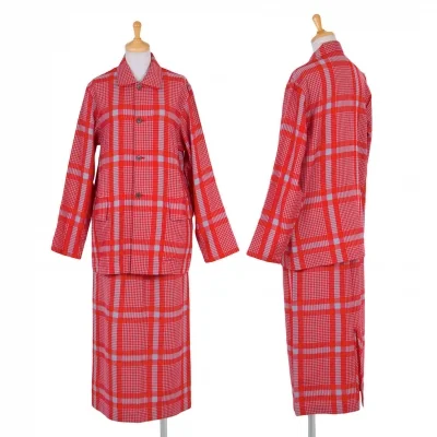 トリコ コムデギャルソンtricot COMME des GARCONS ウールオーバーチェックセットアップスーツ 赤グレー