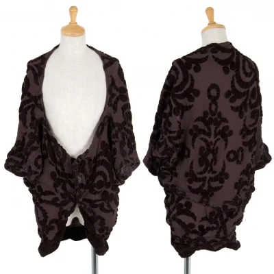 イッセイミヤケ ミーISSEY MIYAKE me シワ加工ベロアプリントトップス こげ茶