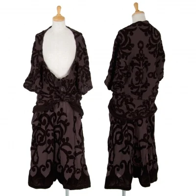 イッセイミヤケ ミーISSEY MIYAKE me シワ加工ベロアプリントセットアップスーツ こげ茶