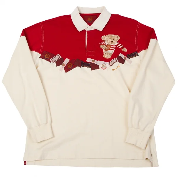 カールヘルムKarl Helmut ラグビーベア刺繍コットン長袖ポロシャツ 赤
