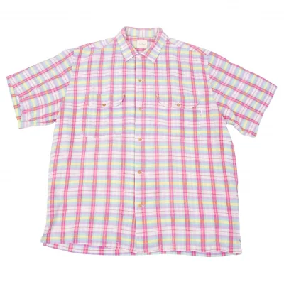 【SALE】カールヘルムKarl Helmut マドラスチェック半袖開襟シャツ 淡ピンク紫他