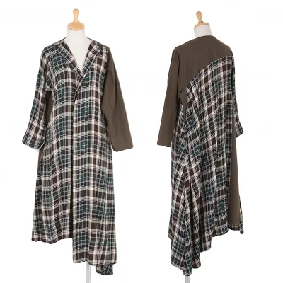 【SALE】ワイズY's コットンリネンチェック切替デザインシャツコート