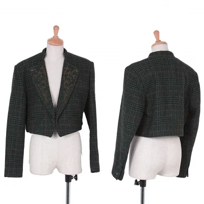 ケンゾーKENZO ウールナイロンチェックショート丈ジャケット Ｍ 緑赤黒