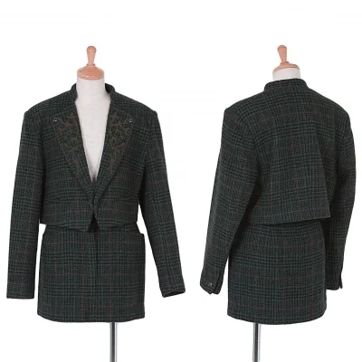 ケンゾーKENZO ウールナイロンチェックセットアップスーツ Ｍ 緑赤黒