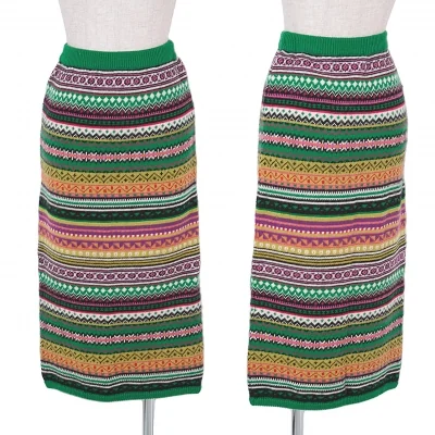 ケンゾーKENZO ネイティブ柄ニットスカート Ｍ 緑マルチ