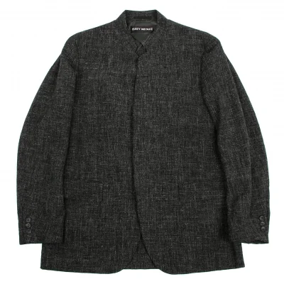 イッセイミヤケメンISSEY MIYAKE MEN ウールリネンスタンドカラー比翼ジャケット 霜降りグレー