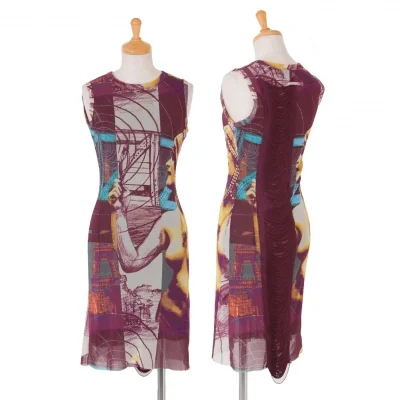 ジャンポールゴルチエJean Paul GAULTIER PARIS パワーネット後ろフリンジワンピース 紫グレー他