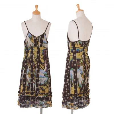 【SALE】ジャンポールゴルチエJean Paul GAULTIER プリントパワーネットキャミワンピース 黒マルチ