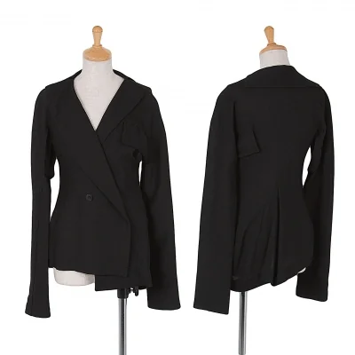 ヨウジヤマモトファムYohji Yamamoto FEMME ウールシルク変形デザインニットジャケット 黒