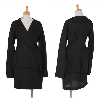 ヨウジヤマモトファムYohji Yamamoto FEMME ウールシルク変形ニットセットアップ 黒