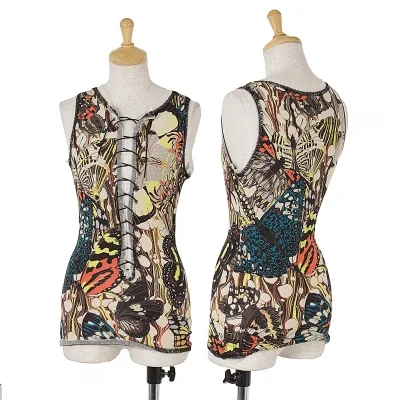 ジャンポールゴルチエ ファムJean Paul GAULTIER FEMME バタフライプリントレースアップトップス