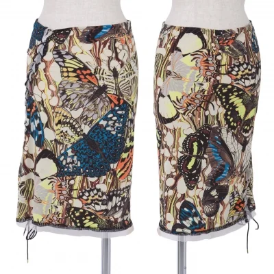 ジャンポールゴルチエ ファムJean Paul GAULTIER FEMME バタフライプリントレースアップスカート 黒マルチ