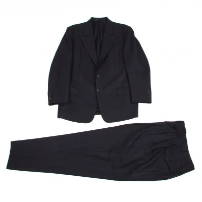 【SALE】ヨウジヤマモト コスチュームドオムYohji Yamamoto COTUME D'HOMME ウールストライプセットアップスーツ 紺