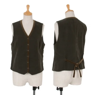 【SALE】マドモアゼルノンノンMademoiselle NON NON 裏チェックコーデュロイベスト グレーカーキ