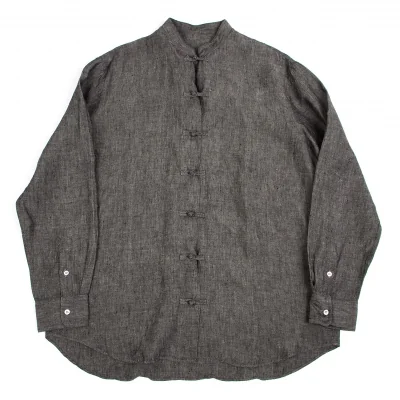 パパスPapas チャイナボタンリネンシャツ グレー