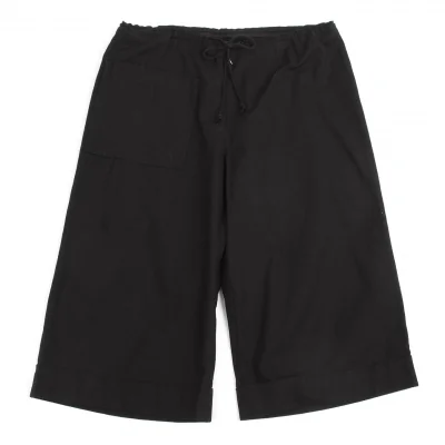 【SALE】ワイズY's コットンギャバウエスト紐ワイドハーフパンツ 黒