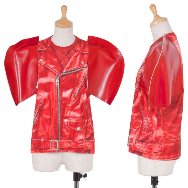 ジュンヤワタナベ コムデギャルソンJUNYA WATANABE COMME des GARCONS フェイクレザーショルダーライダース転写カットソー