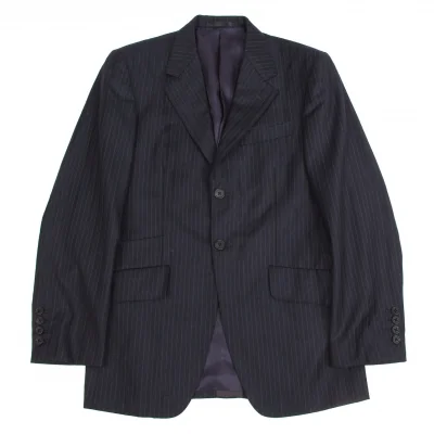 ポールスミスPaul Smith(エルメネジルドゼニア Ermenegildo Zegna 生地）ストライプウールジャケット 紺