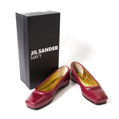 ジルサンダーネイビーJIL SANDER NAVY レザースクエアトゥフラットシューズ