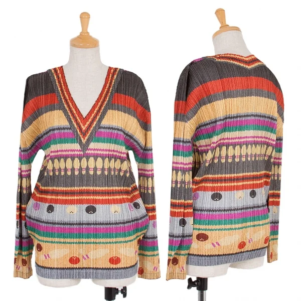 プリーツプリーズPLEATS PLEASE ボーリングプリントVネックカットソー