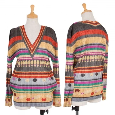 プリーツプリーズPLEATS PLEASE ボーリングプリントVネックカットソー