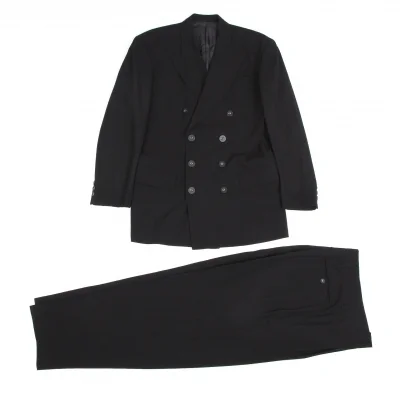 ジャンポールゴルチエ オムJean Paul GAULTIER HOMME サマーウールピークドラペルダブルセットアップスーツ 黒