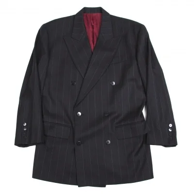 ジャンポールゴルチエ オムJean Paul GAULTIER HOMME ウールストライプピークドラペルダブルブレストジャケット ブルーグレー
