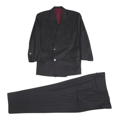 ジャンポールゴルチエ オムJean Paul GAULTIER HOMME ウールストライプピークドラペルダブルセットアップスーツ ブルーグレー