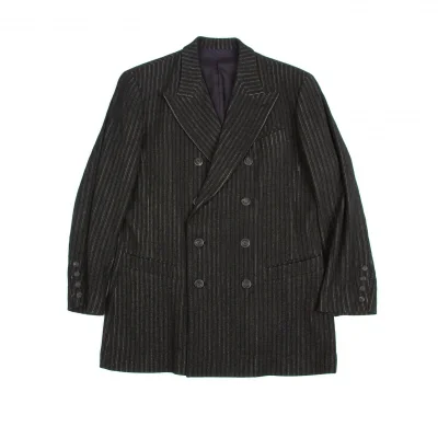 ジャンポールゴルチエ オムJean Paul GAULTIER HOMME リブストライプピークドラペルダブルブレストジャケット チャコール黒