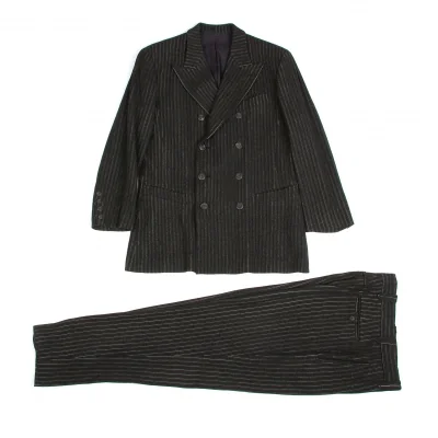 ジャンポールゴルチエ オムJean Paul GAULTIER HOMME リブストライプセットアップスーツ チャコール黒