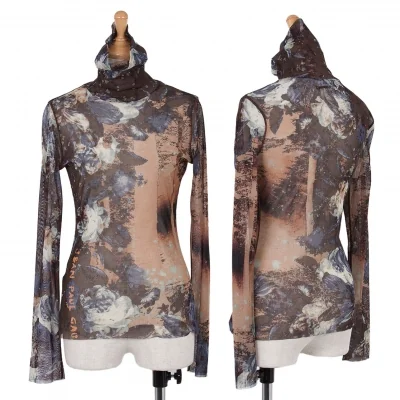 ジャンポールゴルチエファムJean Paul GAULTIER FEMME フラワープリントパワーネットカットソー 茶青他