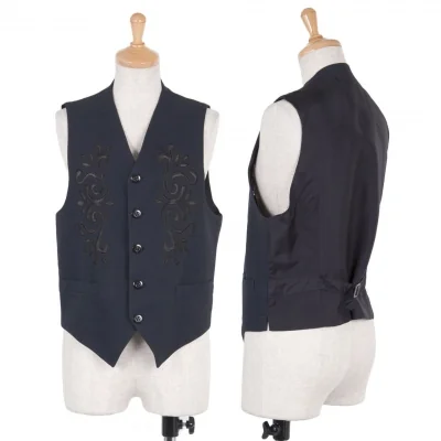 アツロウタヤマATSURO TAYAMA レーヨンウールメッシュ刺繍ジレ 紺黒