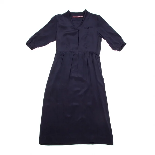 コム・デ・ギャルソン ワンピース コムデギャルソンCOMME des GARCONS シルク五分袖ワンピース 紺M位 (K