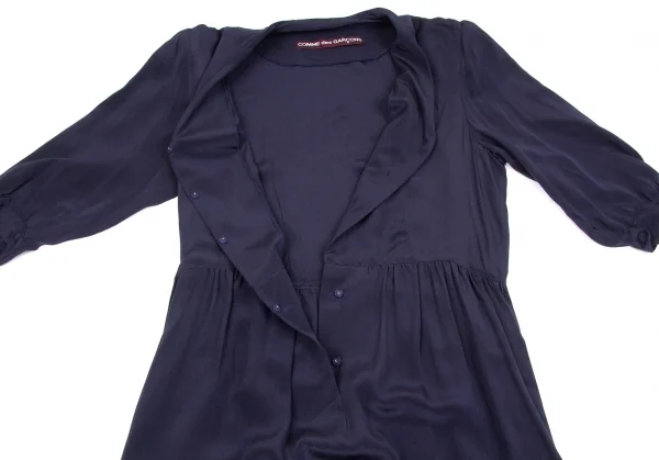 コムデギャルソンCOMME des GARCONS シルク五分袖ワンピース 紺M位 (K
