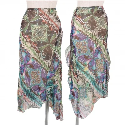 【SALE】ケンゾージーンズKENZO jeans バタフライプリントシースルースカート グリーンマルチ