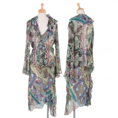 ケンゾージーンズKENZO jeans バタフライプリントシースルーフリルセットアップ グリーンマルチ