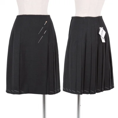 新品!ジャンポールゴルチエ フォー セットプルミエJean Paul GAULTIER FOR SEPT PREMIERES まち針刺繍プリーツラップスカート チャコールグレー