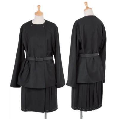 新品!ジャンポールゴルチエ フォー セットプルミエJean Paul GAULTIER FOR SEPT PREMIERES まち針刺繍ノーカラーセットアップスーツ チャコールグレー