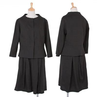 シビラSybilla リネンレーヨンノーカラースナップボタンセットアップスーツ 墨黒